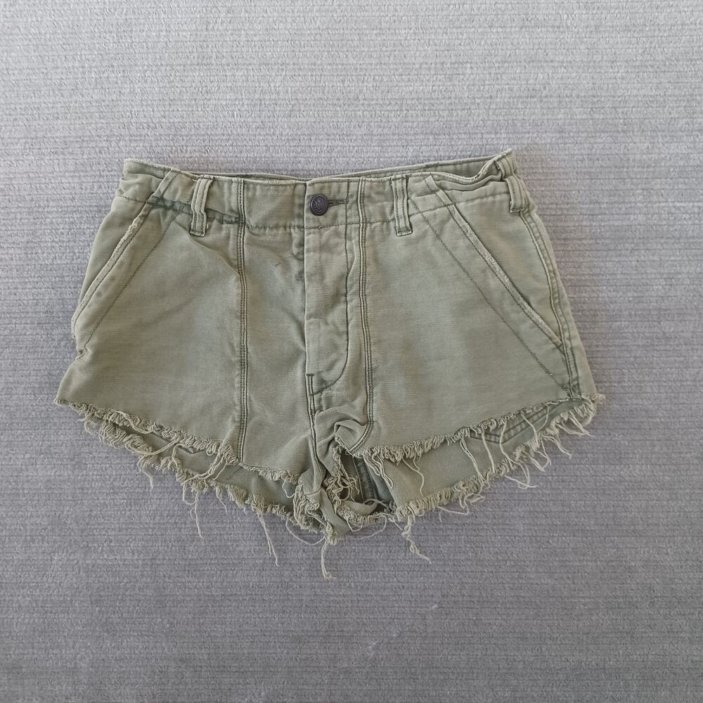 Free‎ People Micro Short Women 4 Olive Green Raw Hem Button Fly Boho Beach
